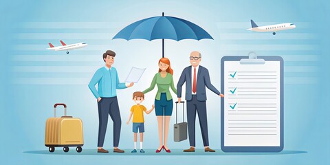 Insurance concept showing a family reviewing health, life, and travel insurance policy together , insurance, coverage, protection