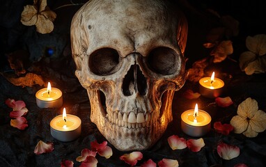 skull with a red petals
