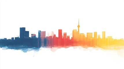 Fototapeta premium Colorful city skyline reflection. Digital painting style. Urban vibrancy concept. Design for modern art prints and dynamic cityscapes