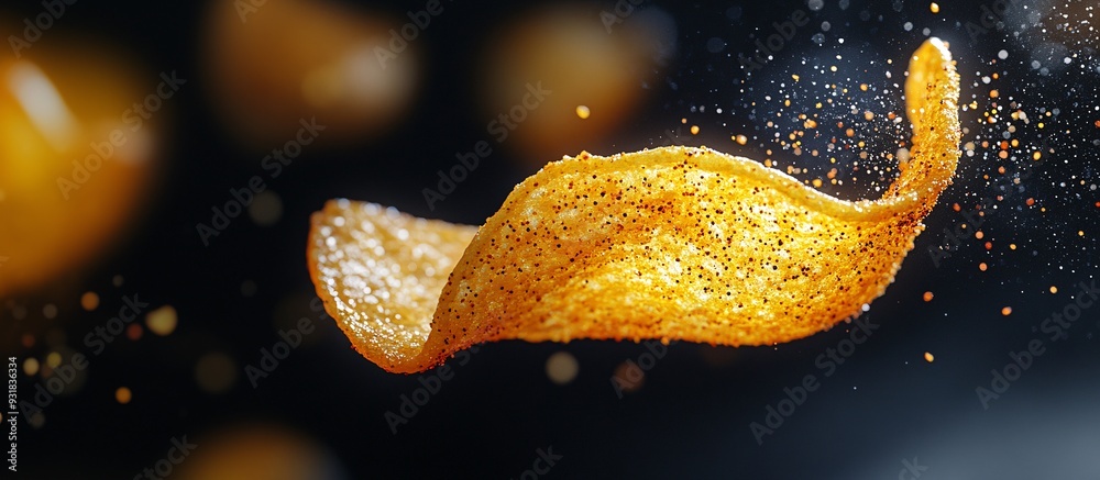 Aufkleber a detailed macro shot of a single potato chip with visible seasoning and crispy edges against a mini