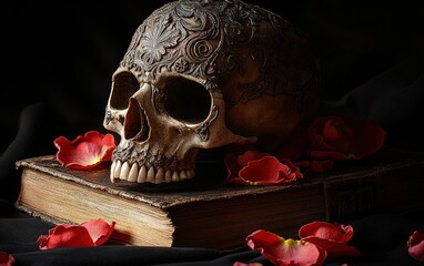 skull with a red petals
