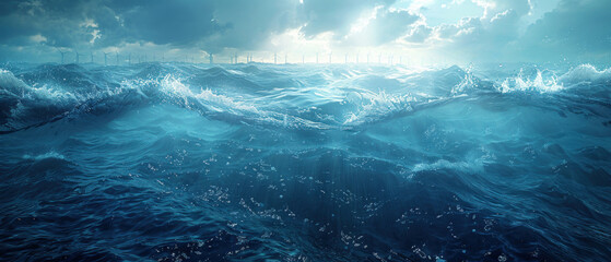 Fototapeta premium Wind turbine rising from ocean waves