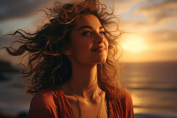 Fototapeta premium Woman savors sunset on Florida trip