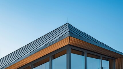 Modern House Roof with Wood and Glass