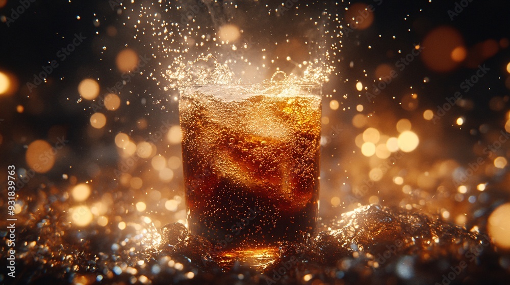 Aufkleber a high-end shot of soda bubbles forming in a glass as the drink is poured slowly showcasing the carb