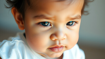 Closeup Portrait of a Baby with Blue Eyes