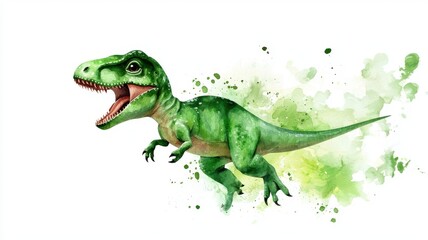 Fototapeta premium A vibrant watercolor illustration of a roaring dinosaur, showcasing the majesty and power of this prehistoric creature.