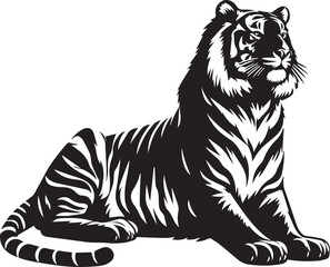 tiger silhouette vector black and white, tiger vector illustration, 