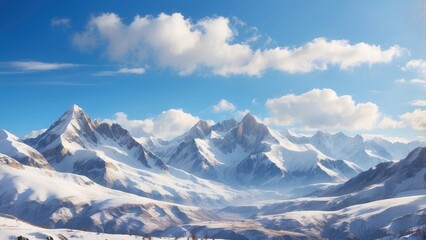 Obraz premium Snow-covered mountains under a clear blue sky, crisp and cold.