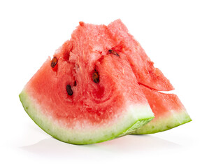 Pieces of overripe watermelon isolated on white background