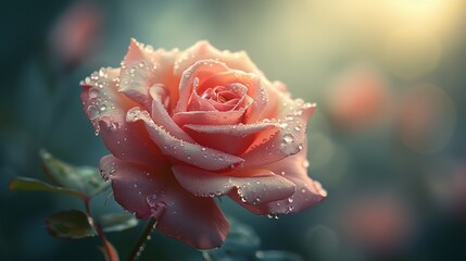 Dewy Pink Rose with Soft Background Light