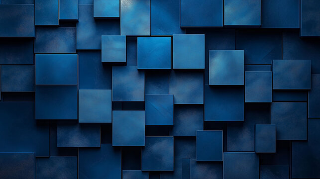 Abstract 3D geometric pattern of overlapping blue squares