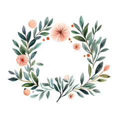 A beautiful watercolor floral wreath featuring lush leaves and soft blossoms