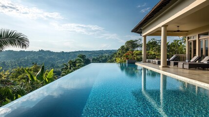 Fototapeta premium Infinity Pool Overlooking Lush Tropical Landscape