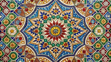 Mosaic Melody: Intricate, colorful, geometric patterns, historical motifs, Mediterranean influence