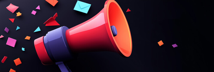 Dynamic black Friday sale announcement with vibrant elements and a megaphone on a contrasting background