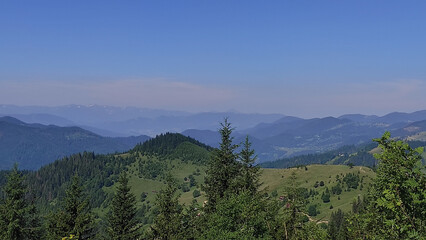 mountains in summer, carpathians, beautiful view of mountains and houses in mountains, countryside