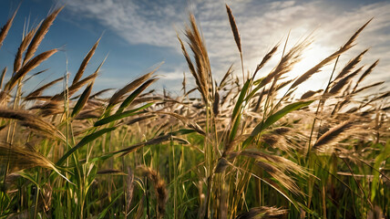 tall, untamed prairie grass swaying in the wind