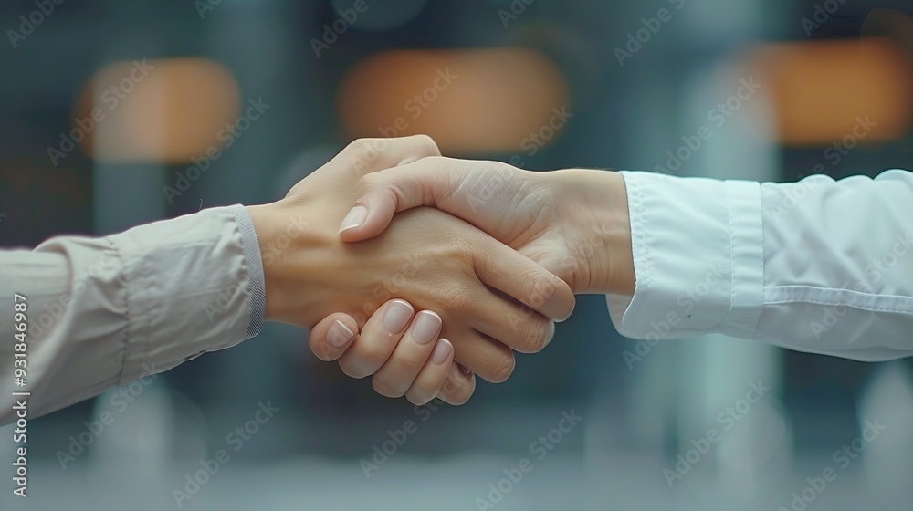 Aufkleber Meeting shaking hands and business people with deal welcome or onboarding for collaboration Partnership teamwork and shaking hands for agreement consulting or introduction with trust i : Generative AI