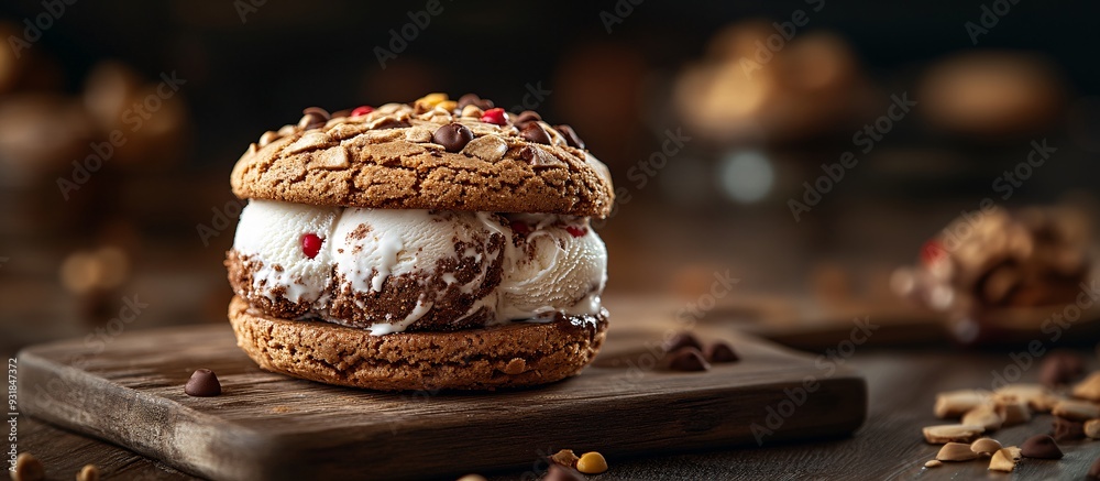 Aufkleber a high-end image of a gourmet ice cream sandwich with a decadent chocolate cookie exterior and a gen