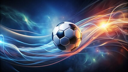 Naklejka premium Pass's Trajectory: A soccer ball soaring through the air, flowing lines, abstract patterns, surreal atmosphere