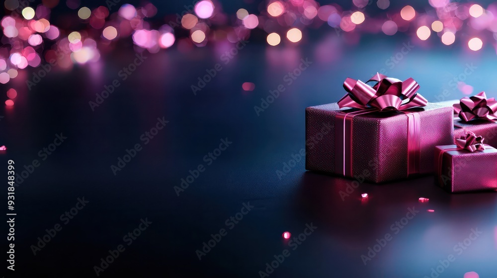 Poster a box with a pink bow on top of a black background