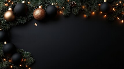 A black background with a bunch of Christmas ornaments