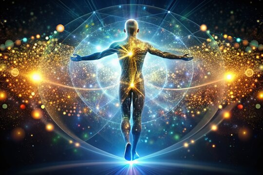 Quantum Vitality: Shimmering particles, ethereal effects, and scientific principles enhance physical and mental performance.