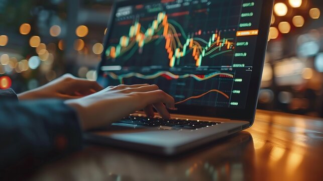 Two busy investors or traders advisor and analyst investing in financial trade stock market analyzing chart profit forecast business strategy money loss risk using laptop working in of : Generative AI