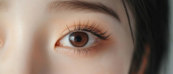Naklejka premium Close-up of a Brown Eye with Long Eyelashes