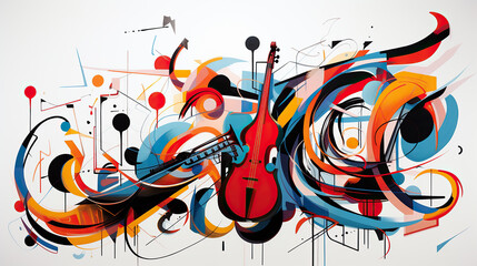 generated illustration Color Background with Guitar and abstract design elements.
