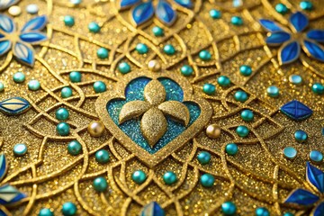 Sparkling Health Insurance Policies: Gold and blue accents, intricate patterns, luxurious, exclusive, reliable