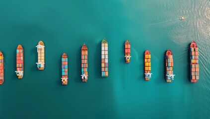 A row of large cargo ships are sailing in the ocean by AI generated image