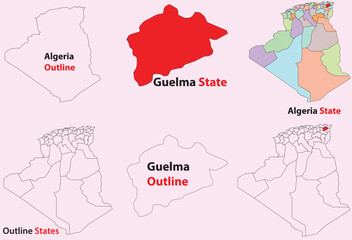 Guelma map vector of Algeria, Guelma line map, Guelma with city map, Guelma outline map