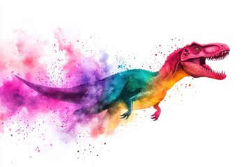 Obraz premium A vibrant, colorful dinosaur illustration with a splash of pink, blue, and yellow, perfect for art and children's themes.