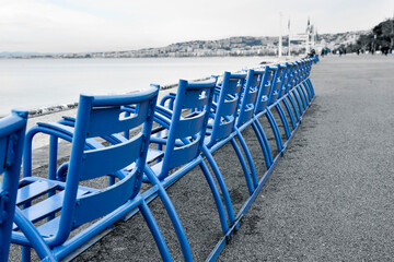 Blu chairs on the Promenade of Nice