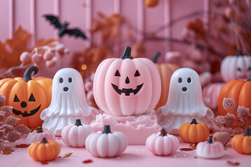 Halloween characters on pink background