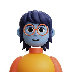 3D Avatar Orange Shirt Woman with Glasses Character