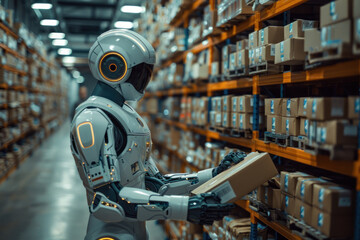 Fototapeta premium Robots sort packages in logistics hub