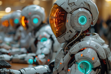 Fototapeta premium Robots aiding customers in call centers