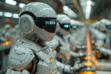 Fototapeta premium AI robots sorting products in factories