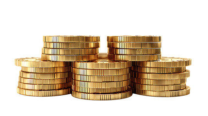 Realistic stack of gold coins with detailed textures, isolated on a white background