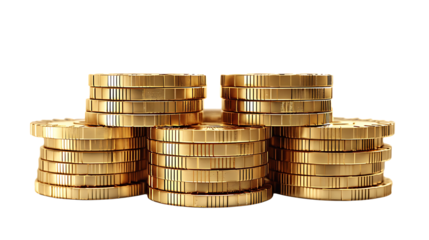 Realistic stack of gold coins with detailed textures, isolated on a white background