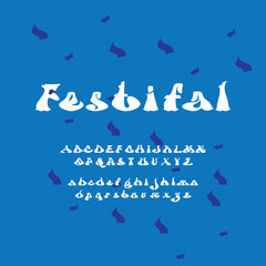 festifal font, fun font with wraping font to make it uniqe 
use able to poster retro, fun, kids   