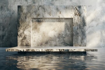 Serene Stone Structure Reflecting in Water