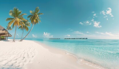 A beautiful blue ocean with palm trees in the background by AI generated image