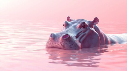 Fototapeta premium A 3D hippo emerging from the water with a soft pastel background on the right, representing the massive presence of these zoo animals,