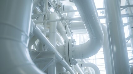 Naklejka premium white gas pipe, inside modern gas plant