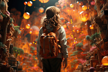 Obraz premium Girl exploring a vibrant landscape