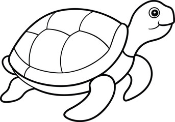 Young Turtle outline or line art silhouette vector illustration with smooth lines white background.